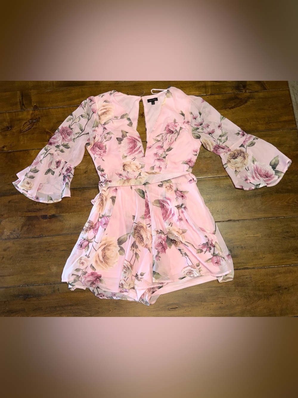 Miss Avenue Pink Floral Waist Tie Romper